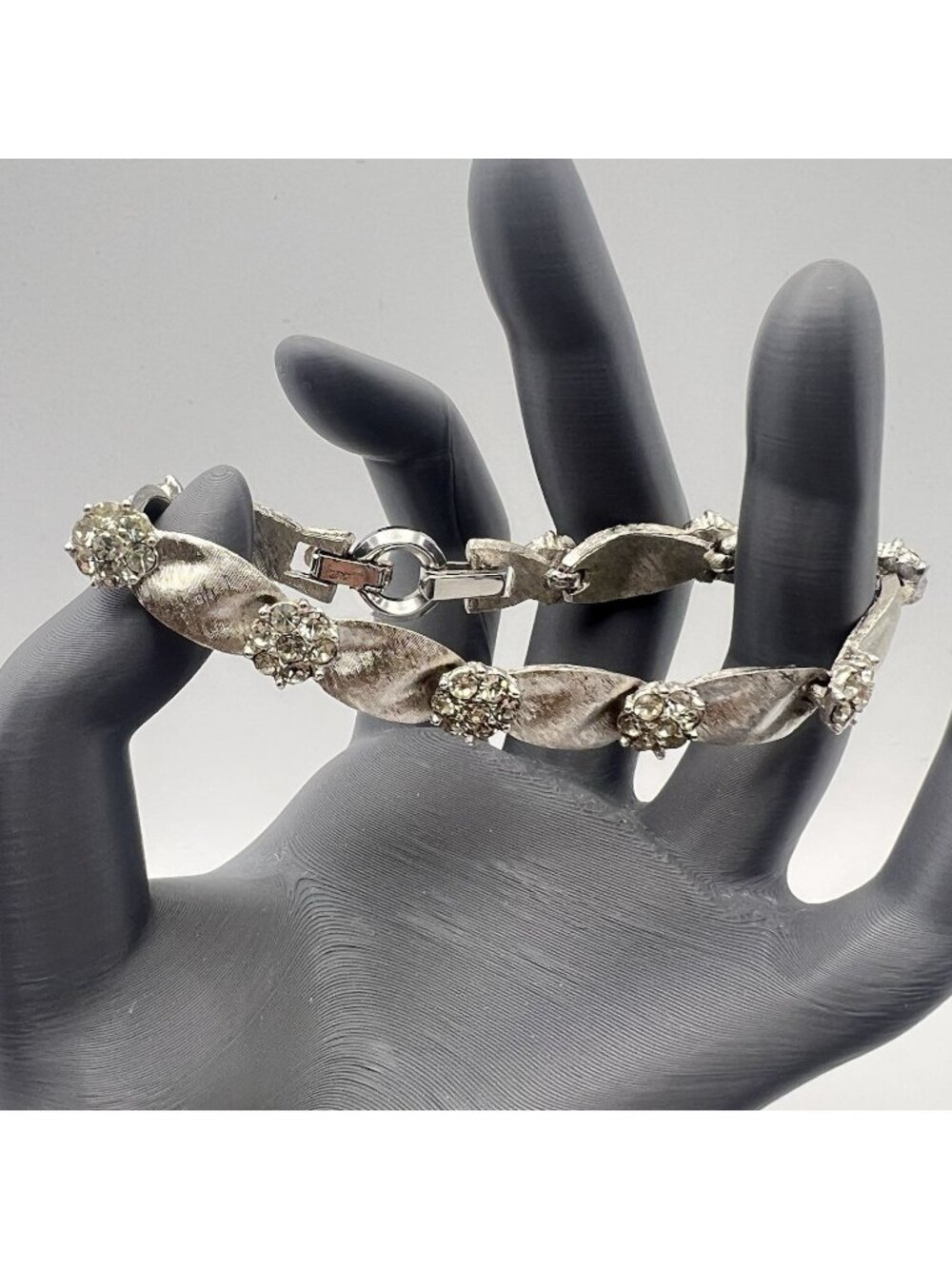 Vtg Crown Trifari Alfred Philippe Birthday Ribbon Bracelet Clear Rhinestone 7.5”